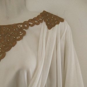 White and gold chiffon long sleeve maxi dress